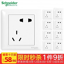 京东商城 Schneider Electric 施耐德 睿意白 错位五孔插座 10A 10只装 53.01元包邮（下单立减）