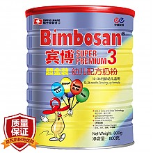 京东商城 宾博（Bimbosan)超金装幼儿配方奶粉3段（1-3岁适用)800克 228元