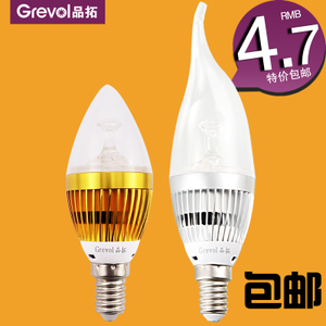    品拓LED灯泡蜡烛灯节能灯泡3W5W超亮光源尖泡灯珠拉尾泡E14小螺口
