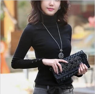 韩版秋装女长袖修身高领打底衫  